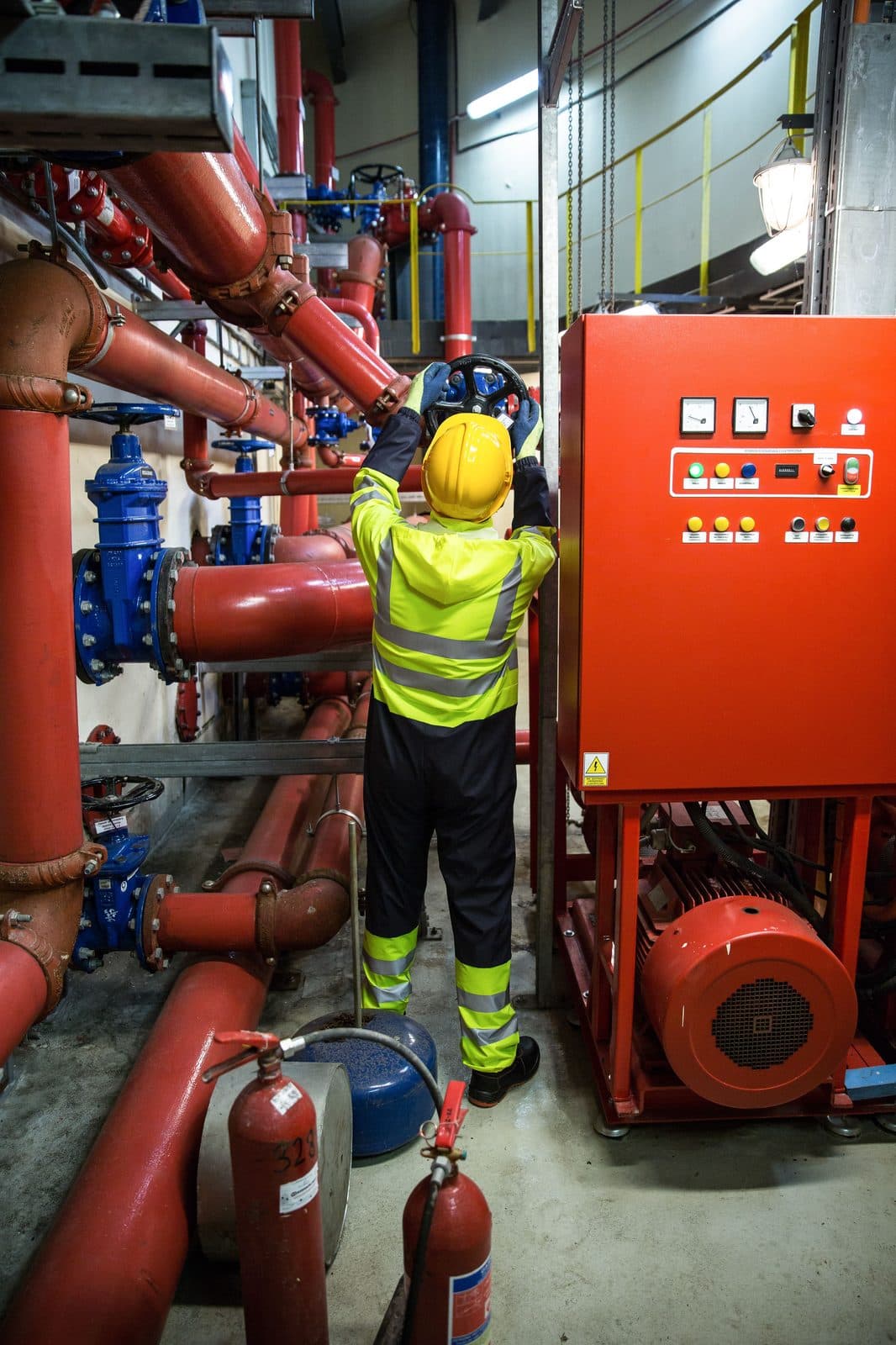 Consultant carrying out a fire safety compliance inspection